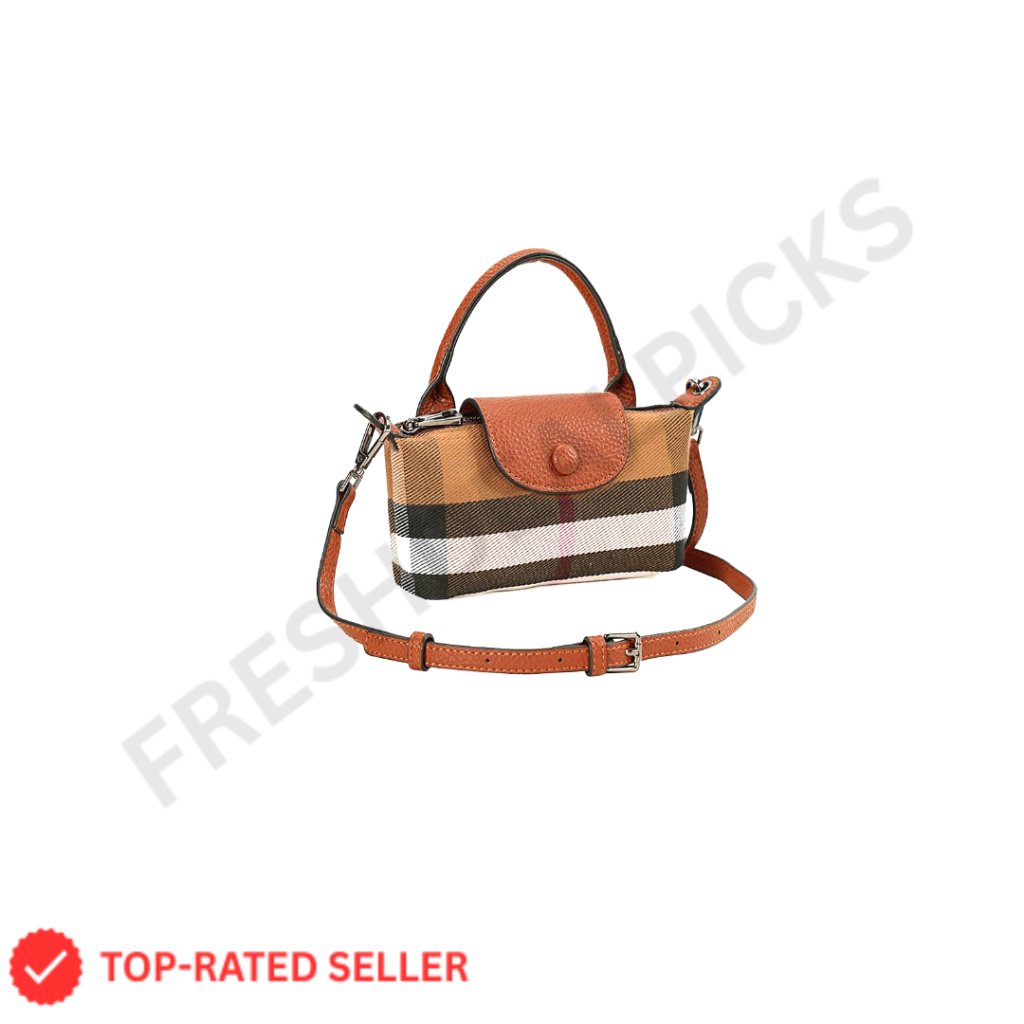 Mini Plaid Canvas Handbag Pu Leather Top Handle Checked Bucket Bag